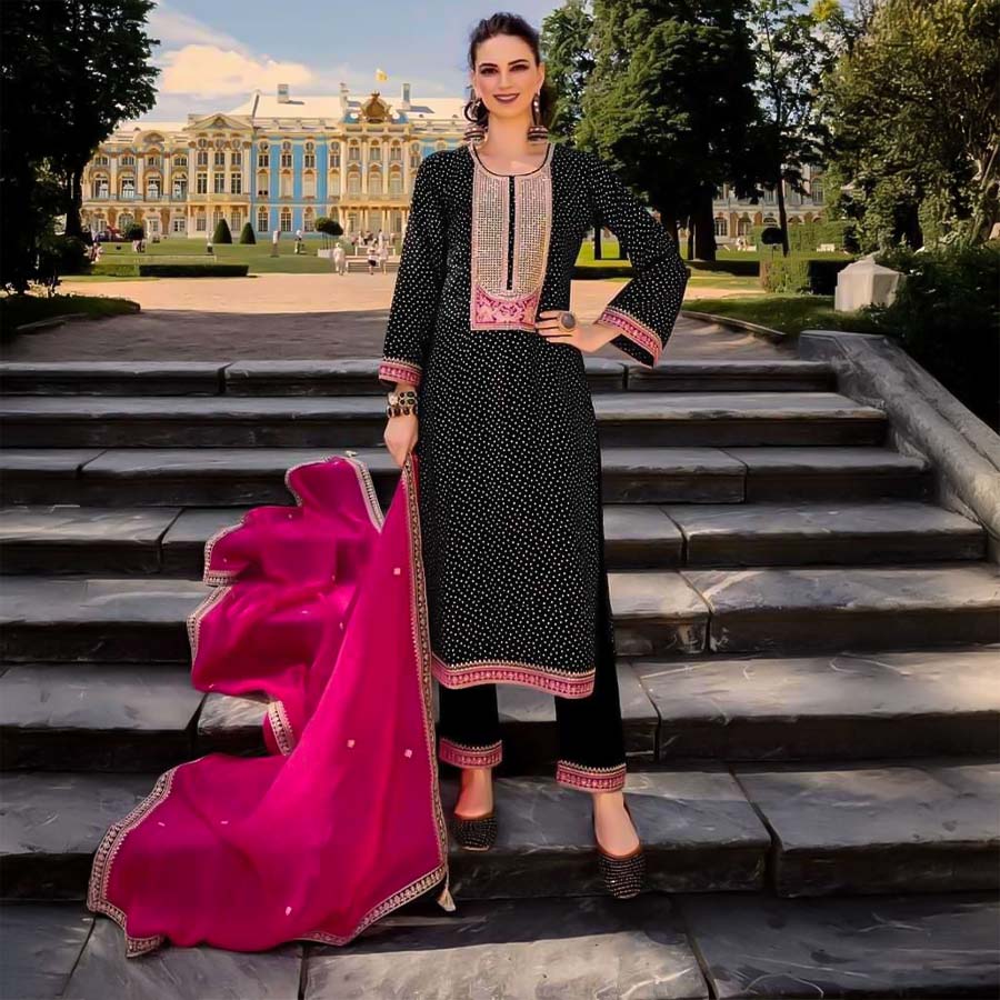 Black Bemberg Russian Silk Party Wear Salwar Kameez
