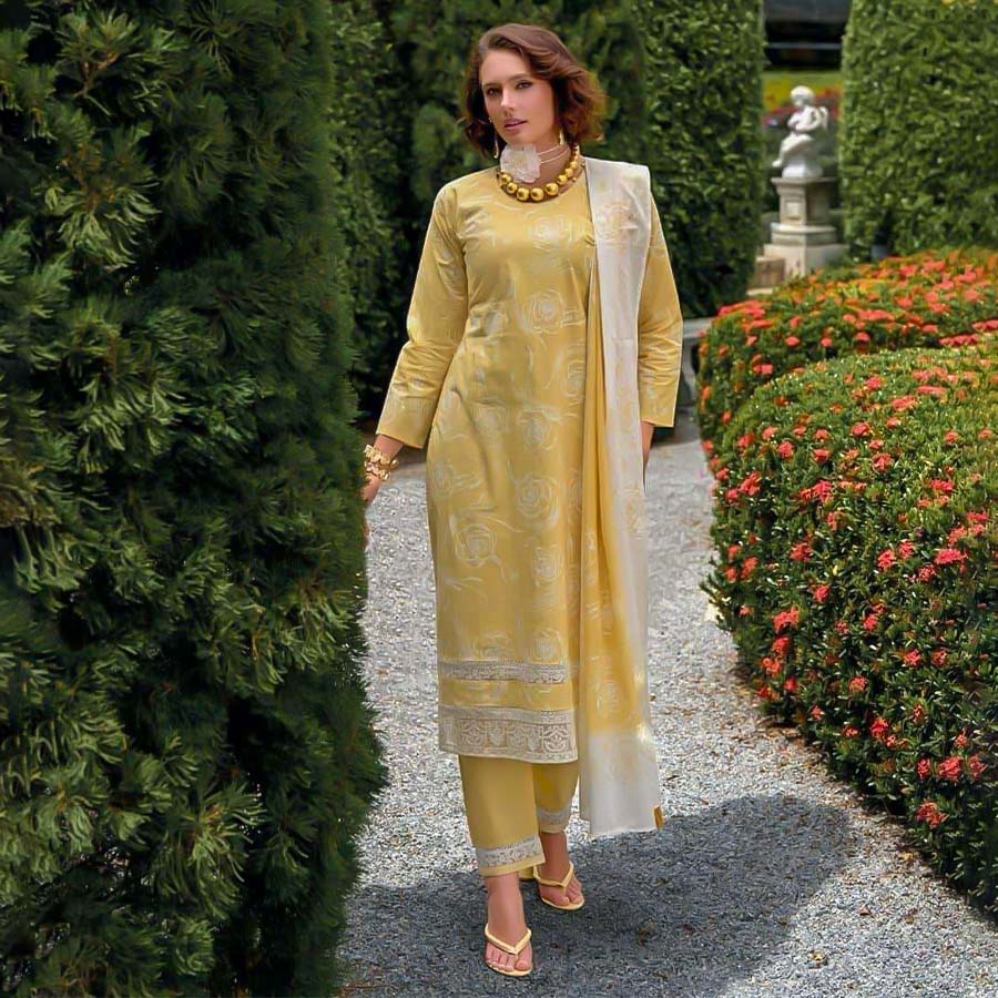 Yellow  Cambric Cotton Casual Wear Salwar Kameez