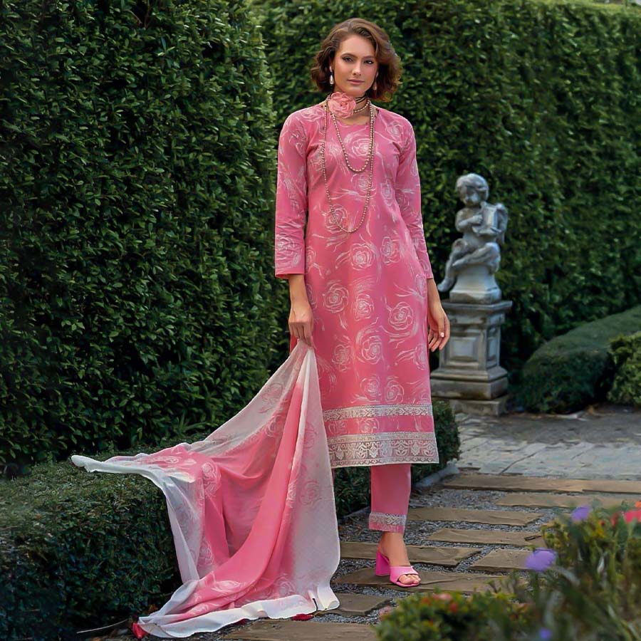 Pink Cambric Cotton Casual Wear Salwar Kameez