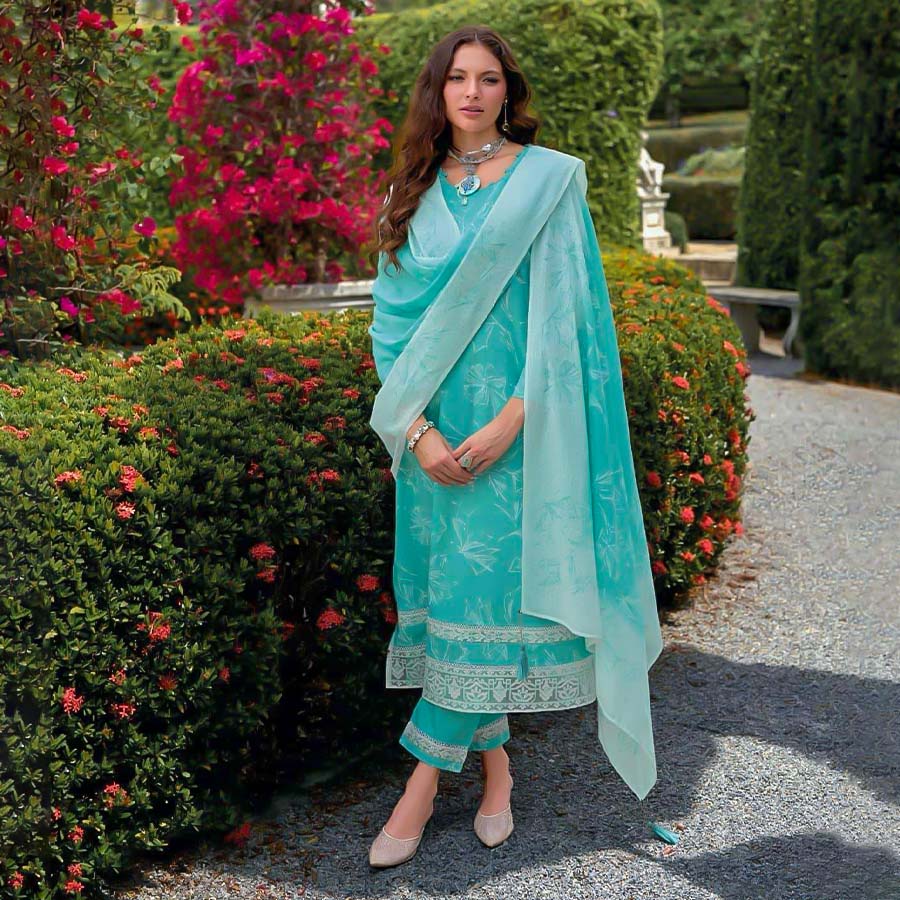 Sky Blue Cambric Cotton Casual Wear Salwar Kameez