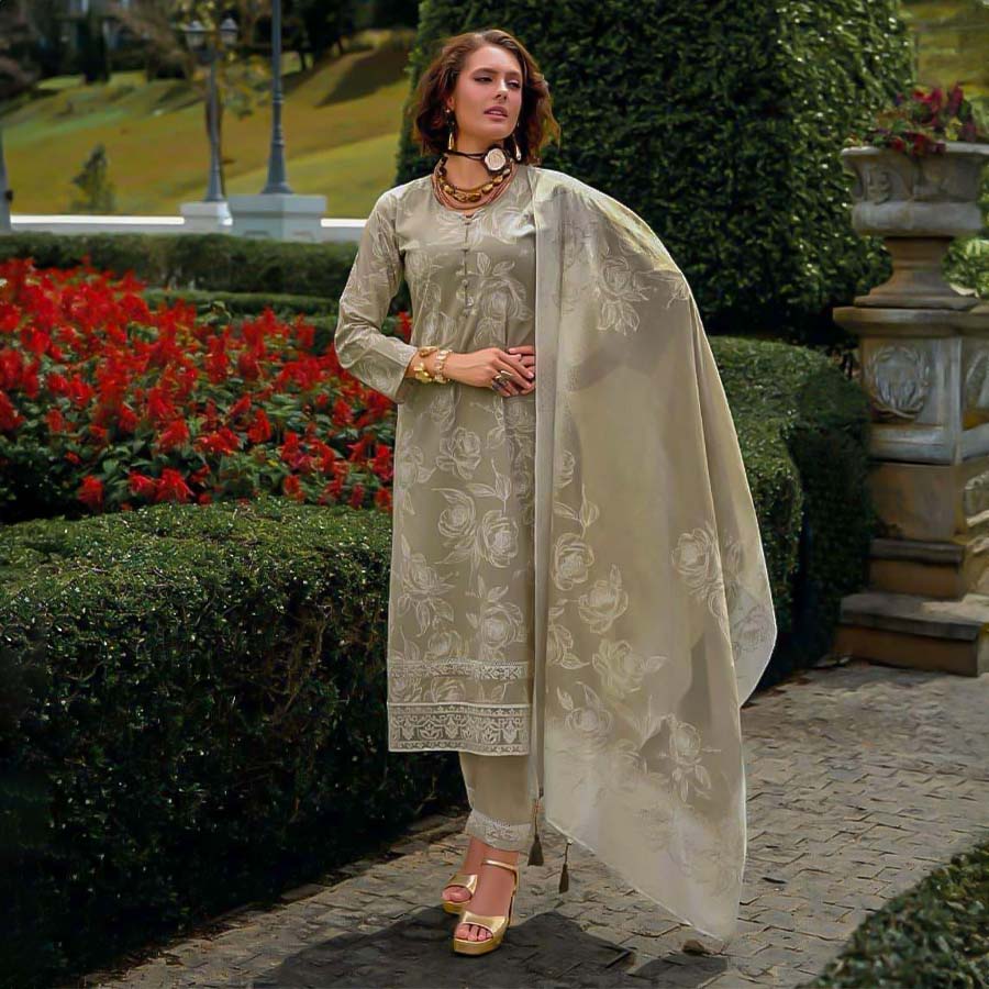 Grey Cambric Cotton Casual Wear Salwar Kameez