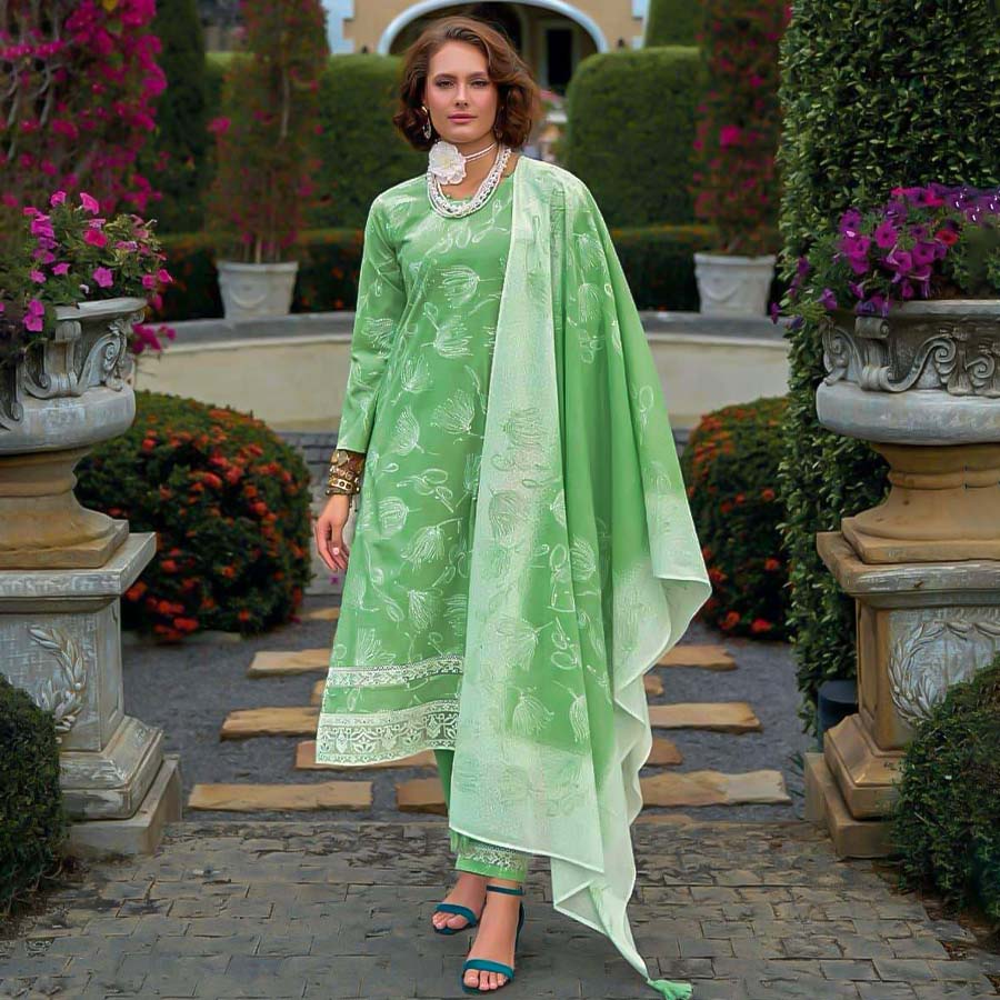 Green Cambric Cotton Casual Wear Salwar Kameez