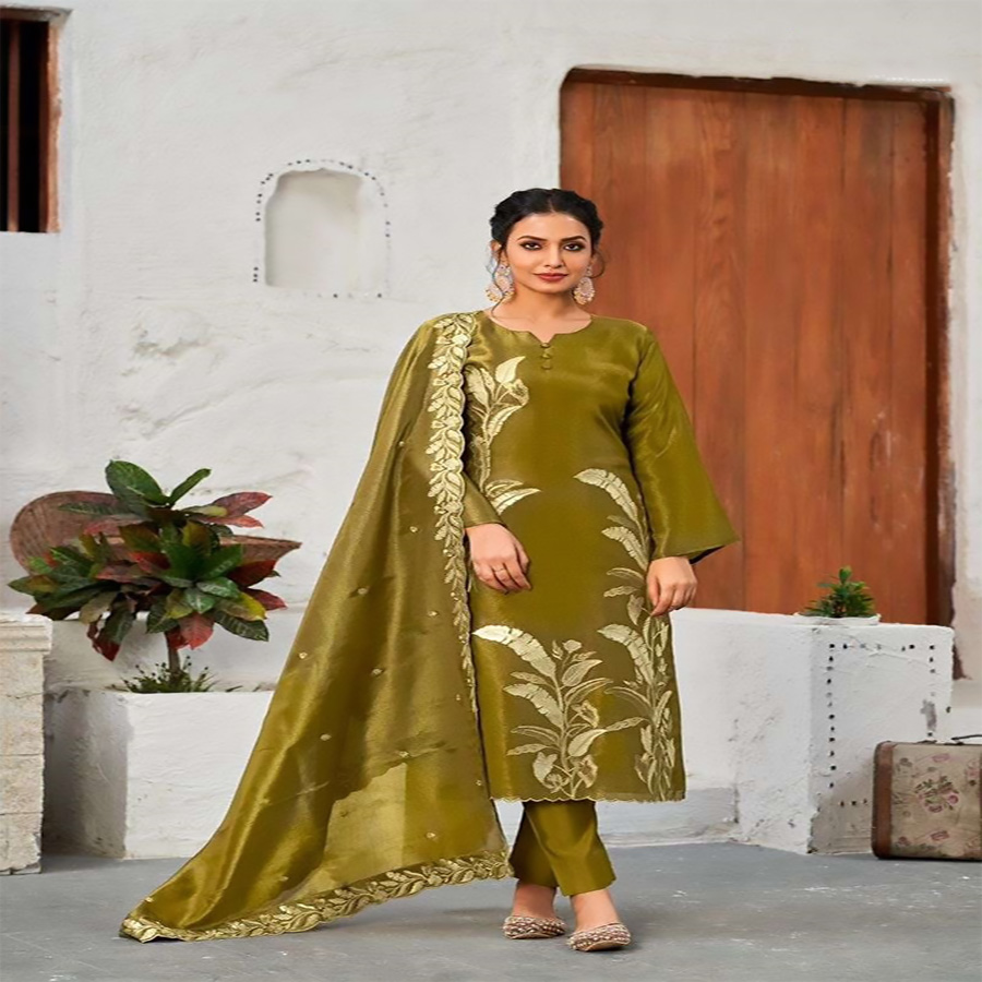 Yellow Simar silk Printed Suit