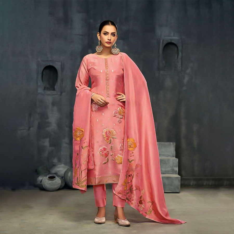 Pink   Silk Simar Jacquard Party Wear Salwar Kameez