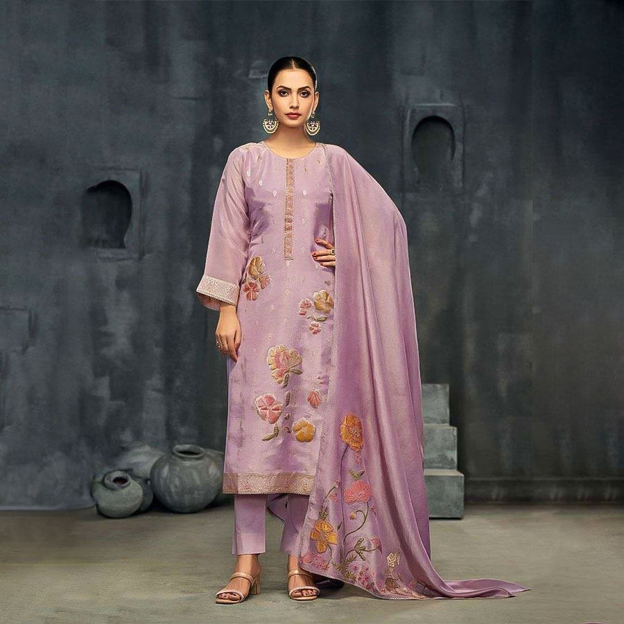 Purple Silk Simar Jacquard Party Wear Salwar Kameez