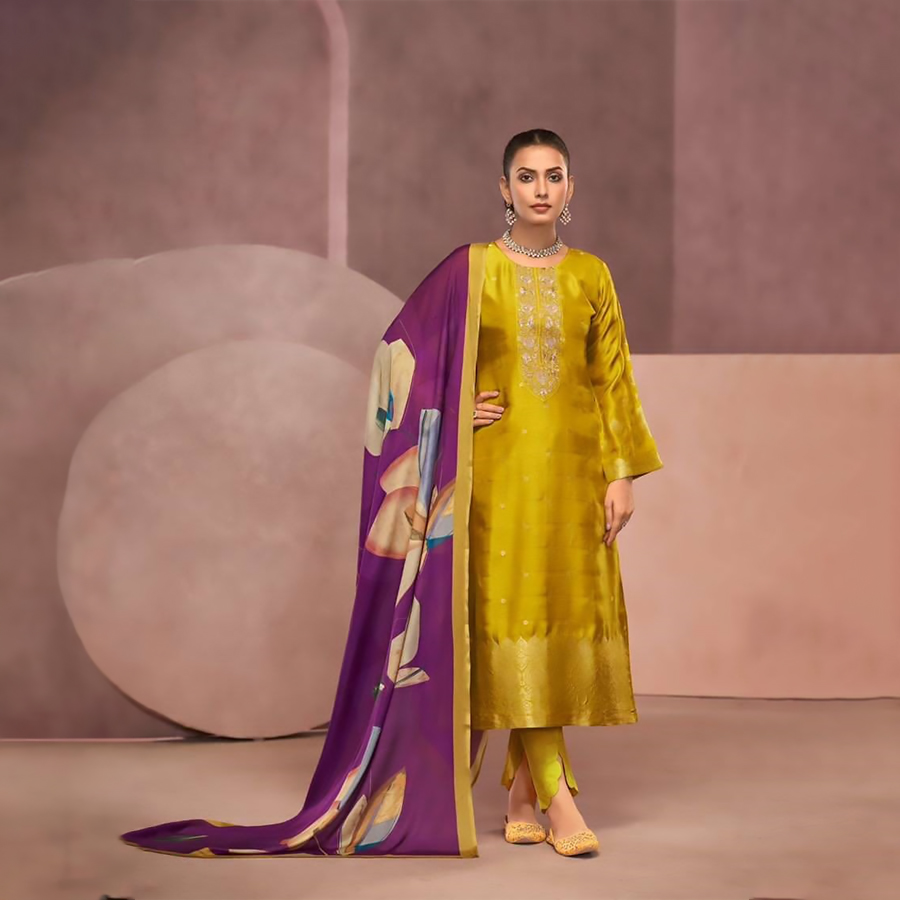 Yellow SILK Partywear Suit