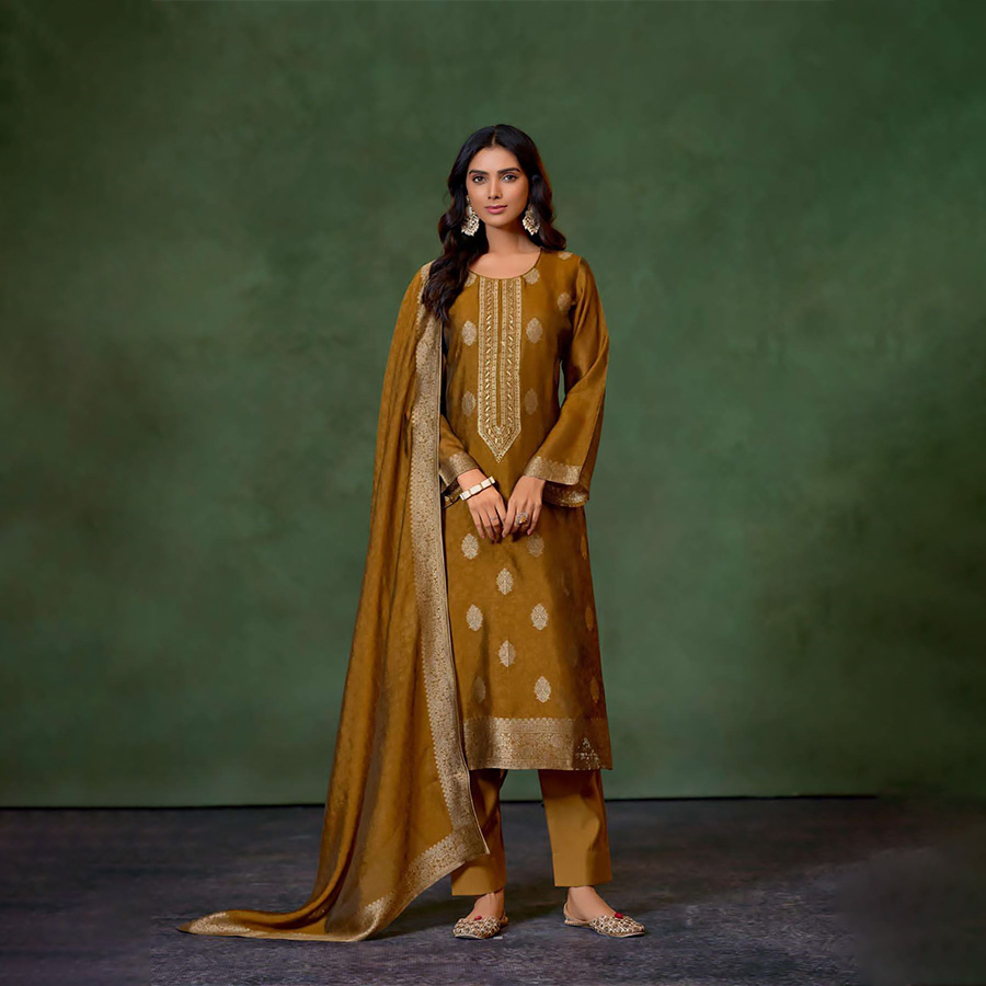 Yellow Silk Partywear Suit