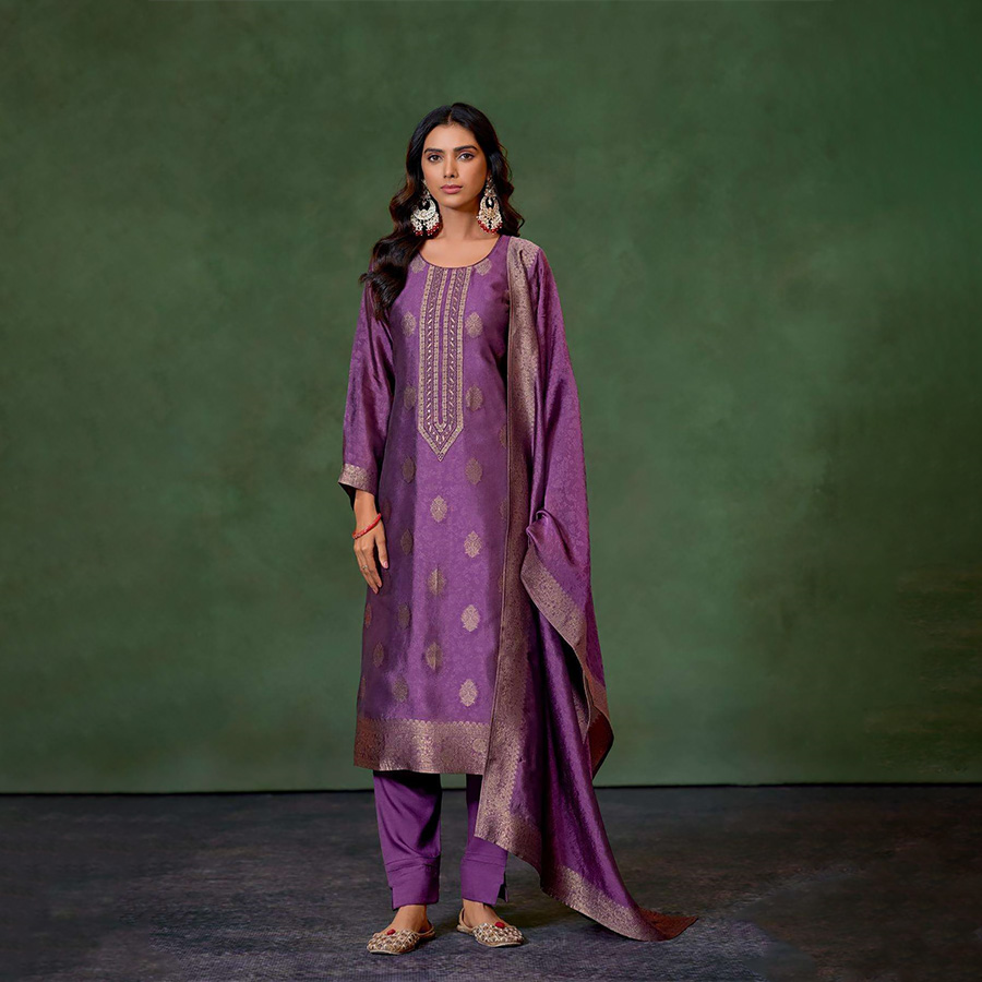 Purple Silk Partywear Suit