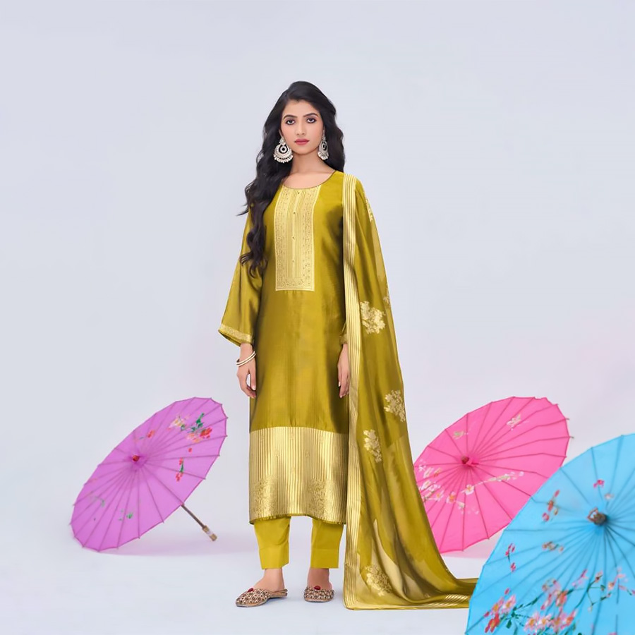 Yellow Silk Partywear Suit