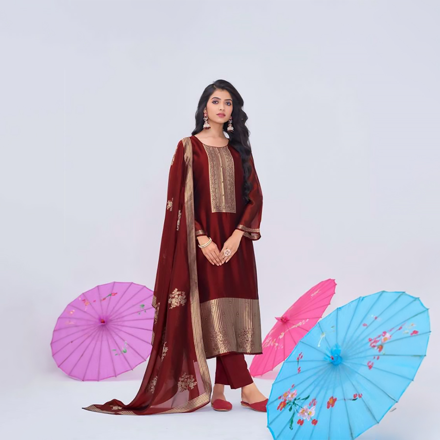 Maroon Silk Partywear Suit