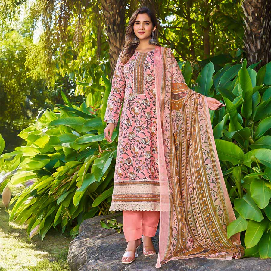 Pink  Cambric Cotton Casual Wear Salwar Kameez