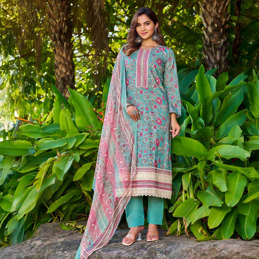 Green  Cambric Cotton Casual Wear Salwar Kameez