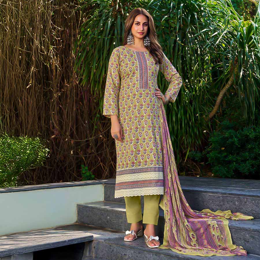 Green  Cambric Cotton Casual Wear Salwar Kameez