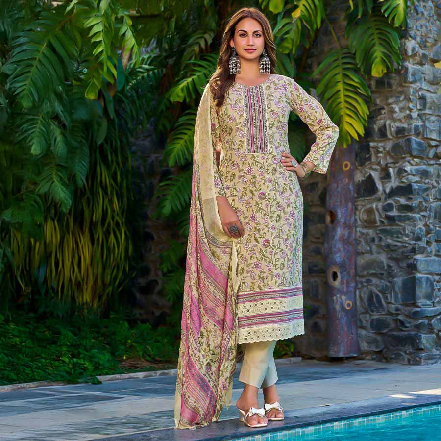 Green  Cambric Cotton Casual Wear Salwar Kameez