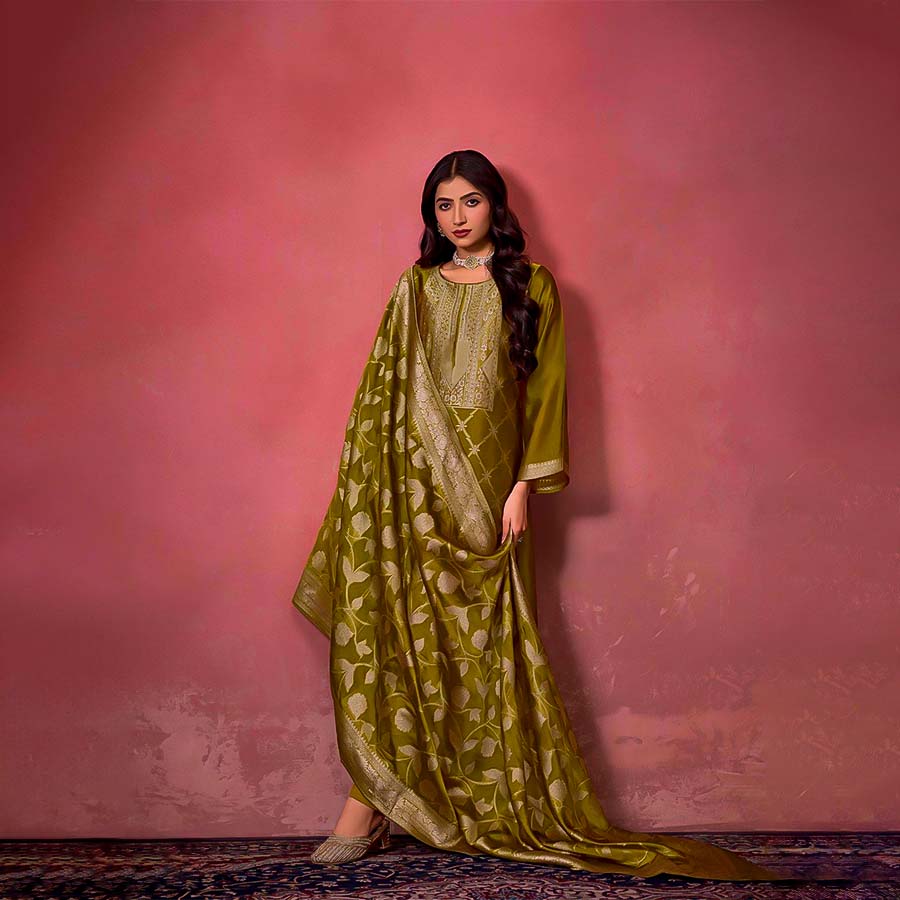 Green Silk Jacquard Party Wear Salwar Kameez