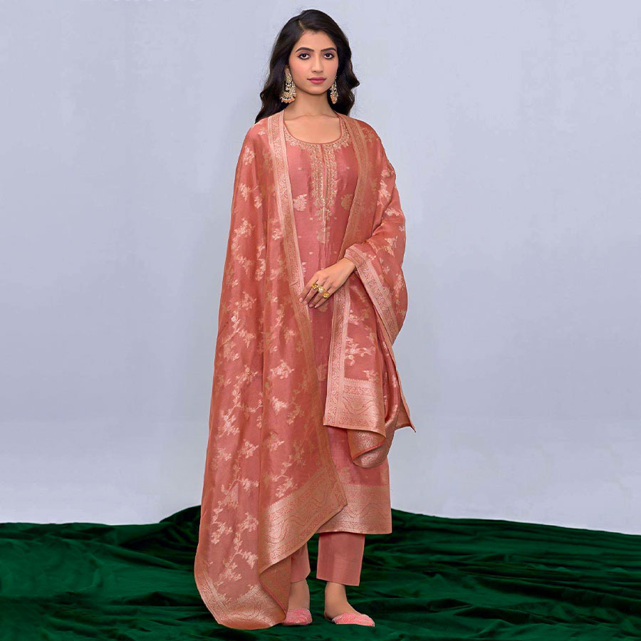 Brown  Kosa Silk Jacquard Party Wear Salwar Kameez