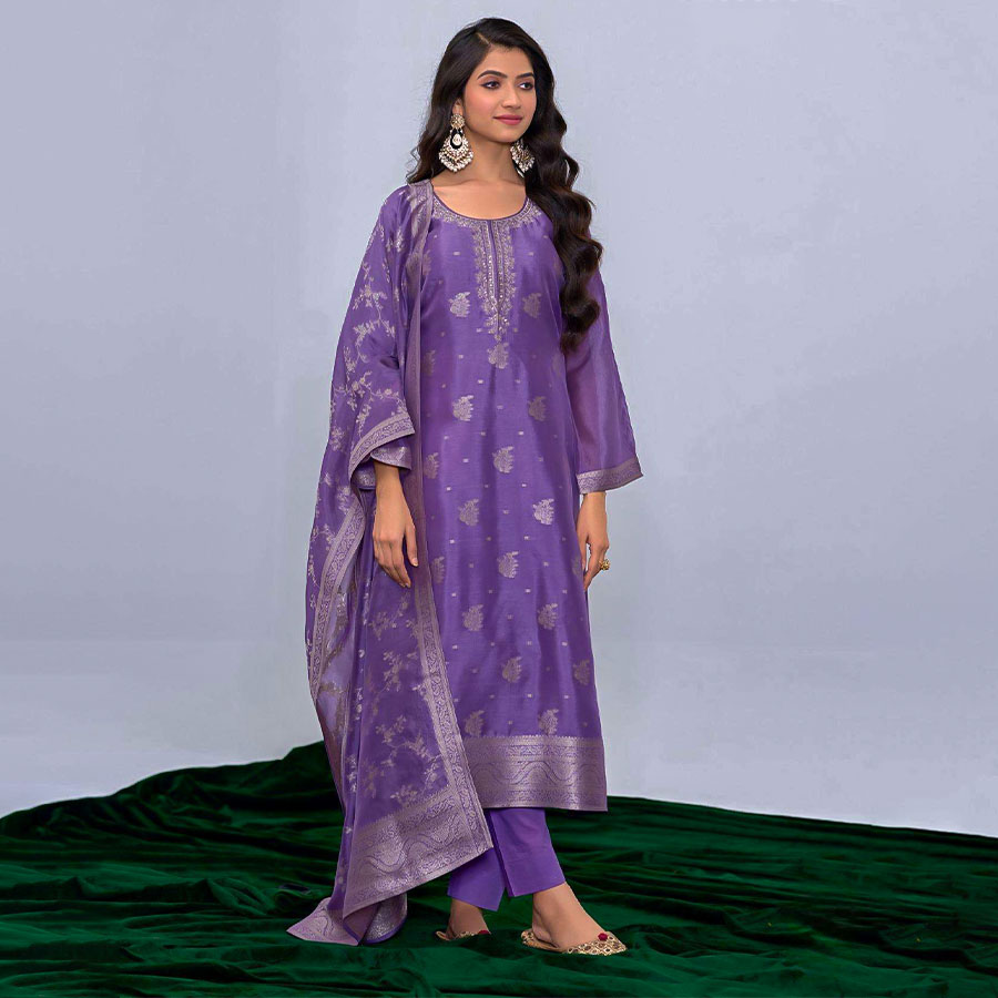 Violet Kosa Silk Jacquard Party Wear Salwar Kameez