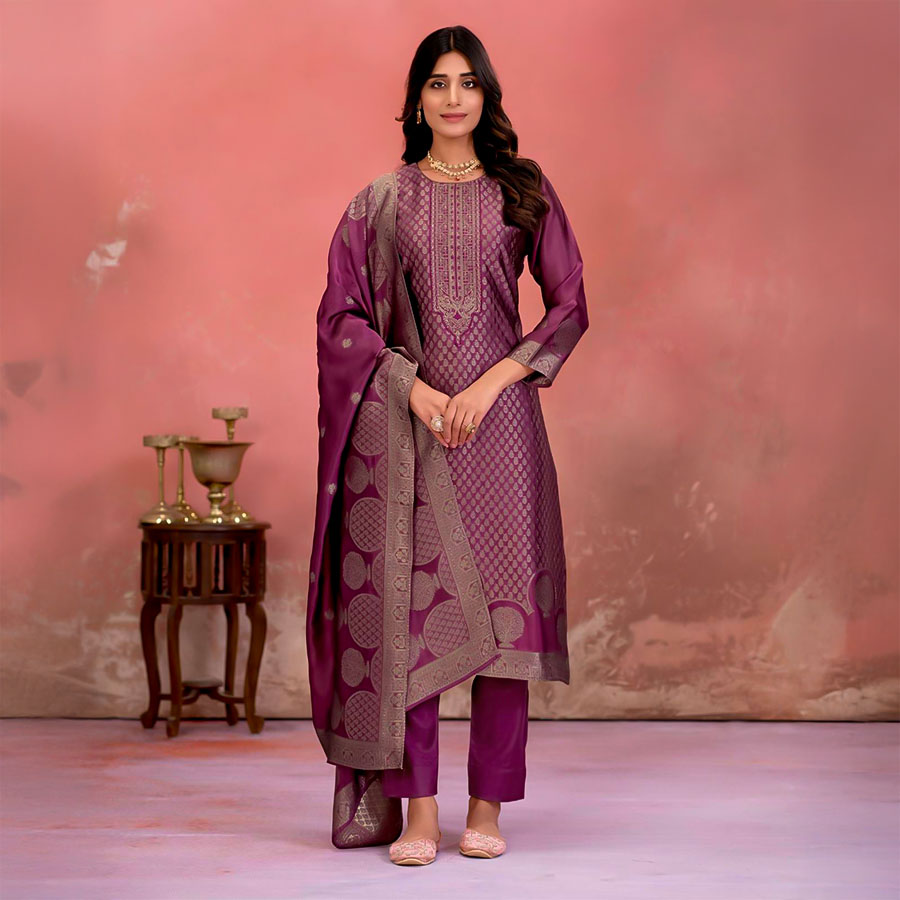 Magenta  Bangalory Silk Jacquard Party Wear Salwar Kameez