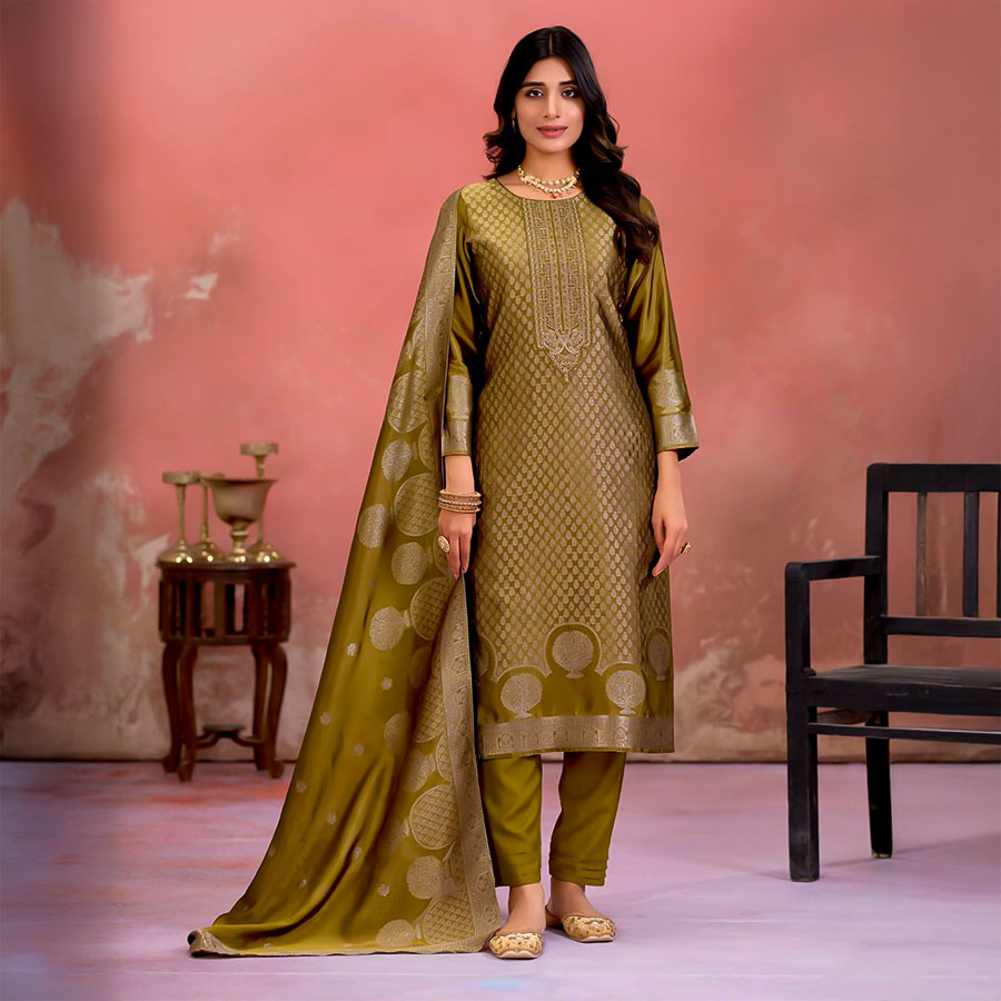 Yellow Bangalory Silk Jacquard Party Wear Salwar Kameez