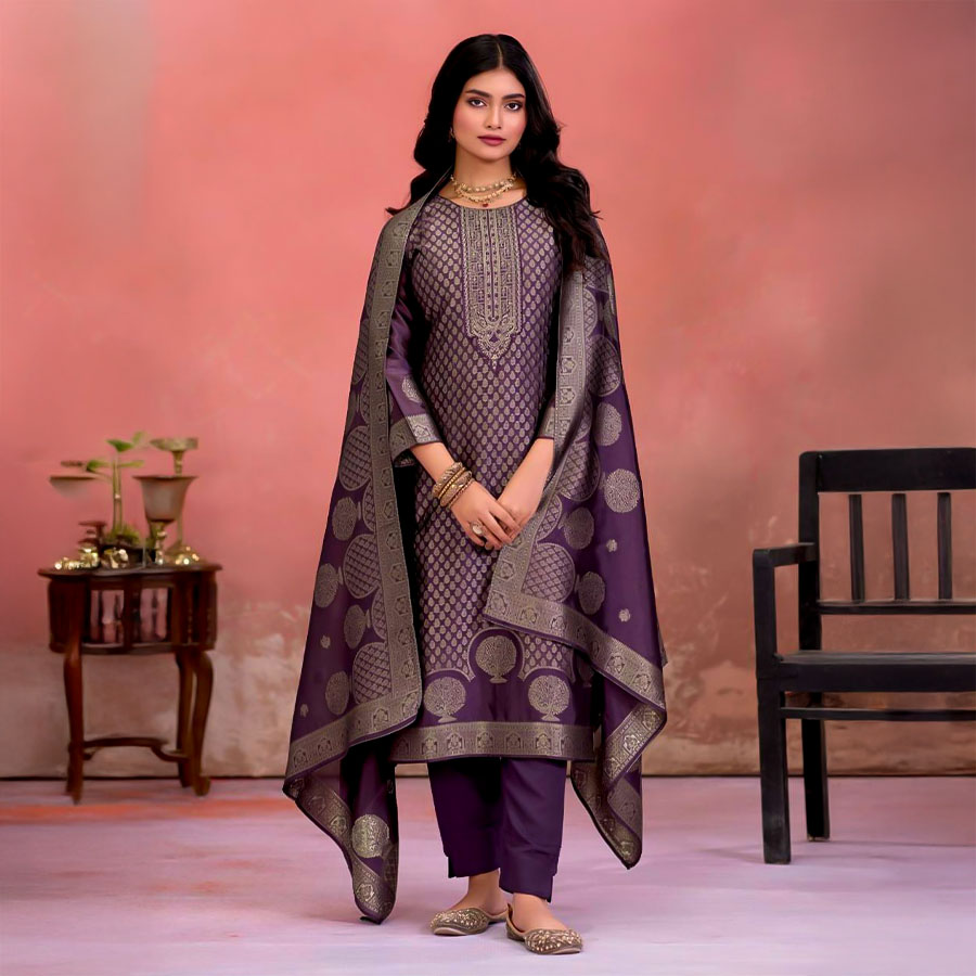 Violet Bangalory Silk Jacquard Party Wear Salwar Kameez