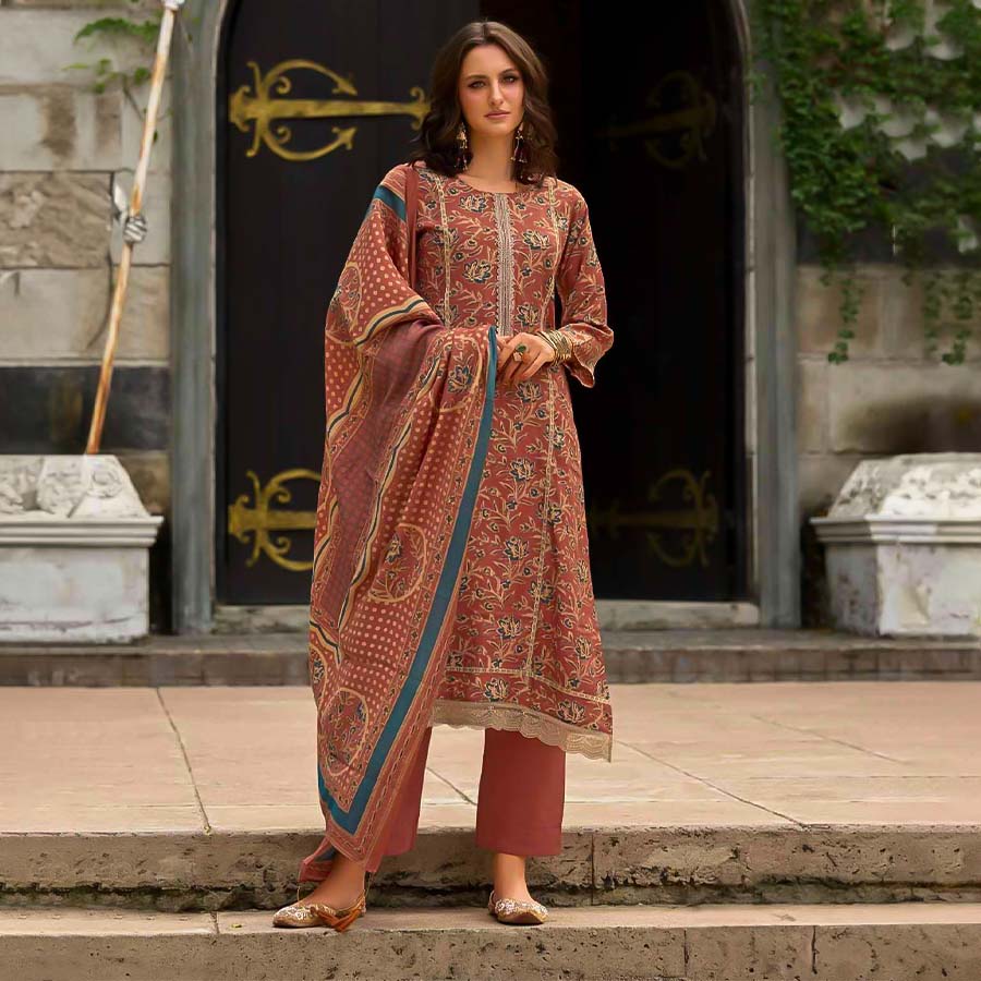 Orange Viscose Muslin Casual Wear Salwar Kameez