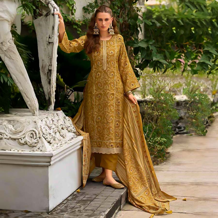 Yellow Viscose Muslin Casual Wear Salwar Kameez