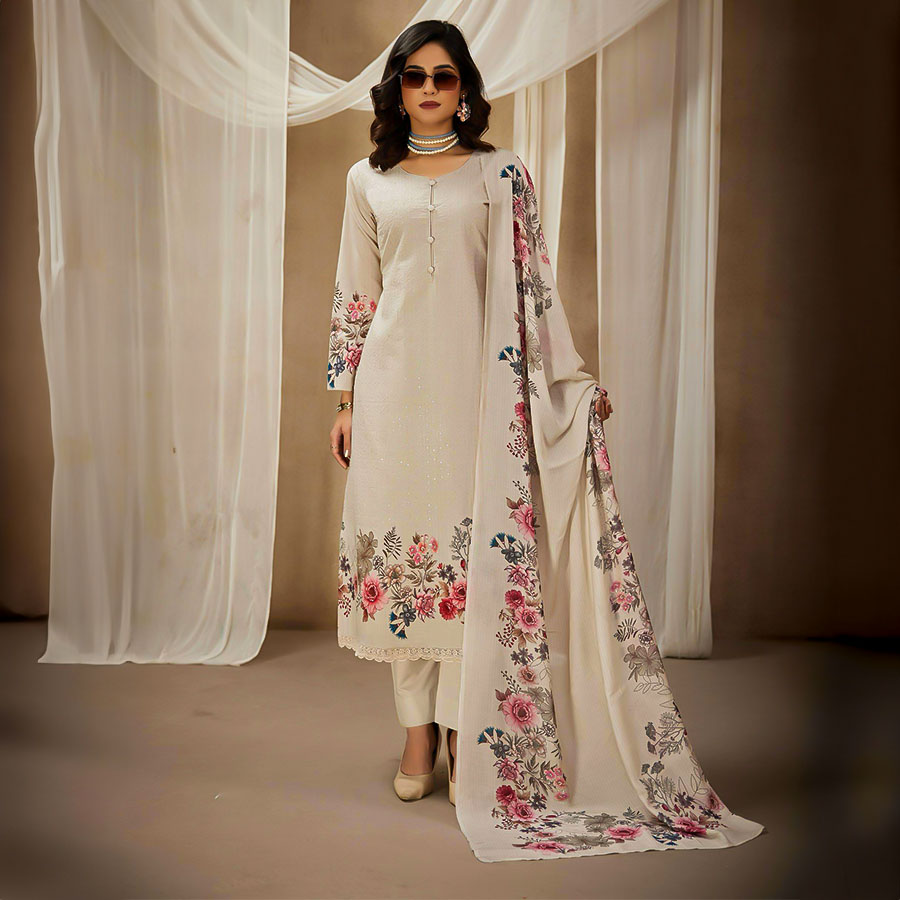 White  Lawn Cotton Casual Wear Salwar Kameez