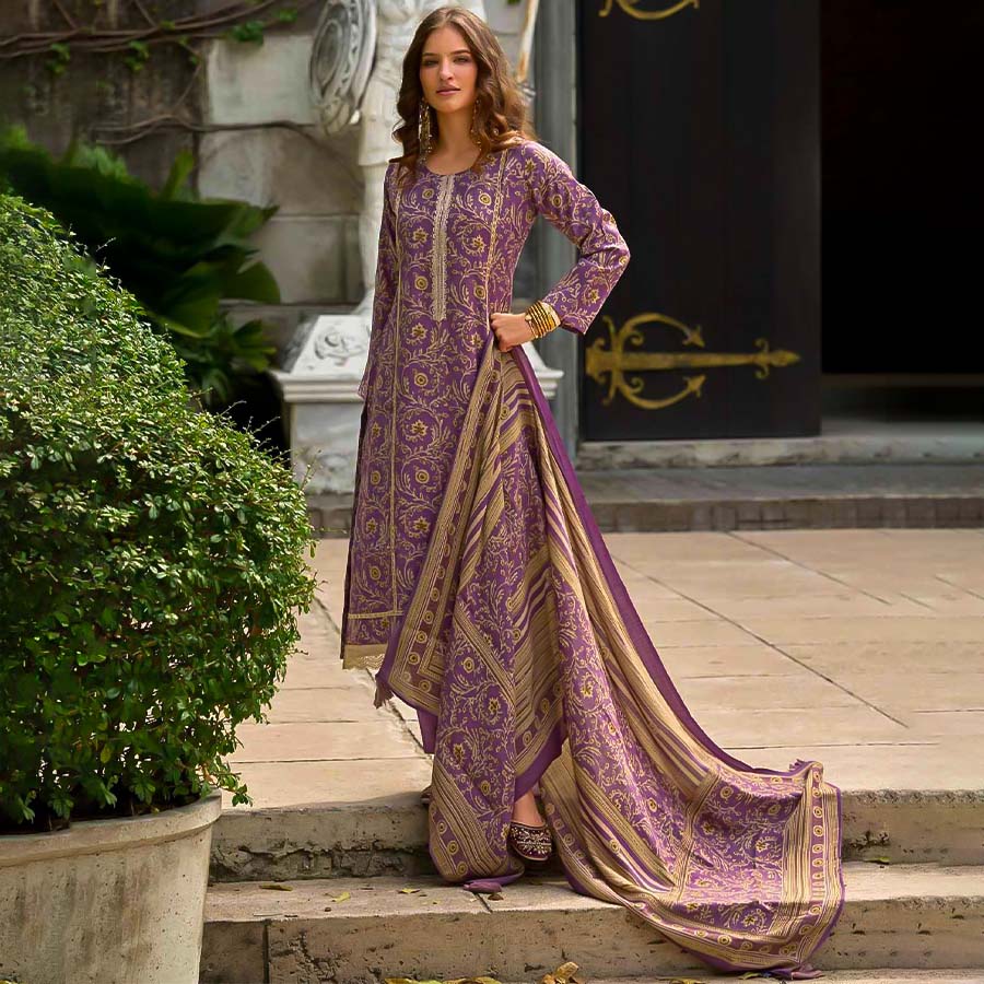 Purple Viscose Muslin Casual Wear Salwar Kameez