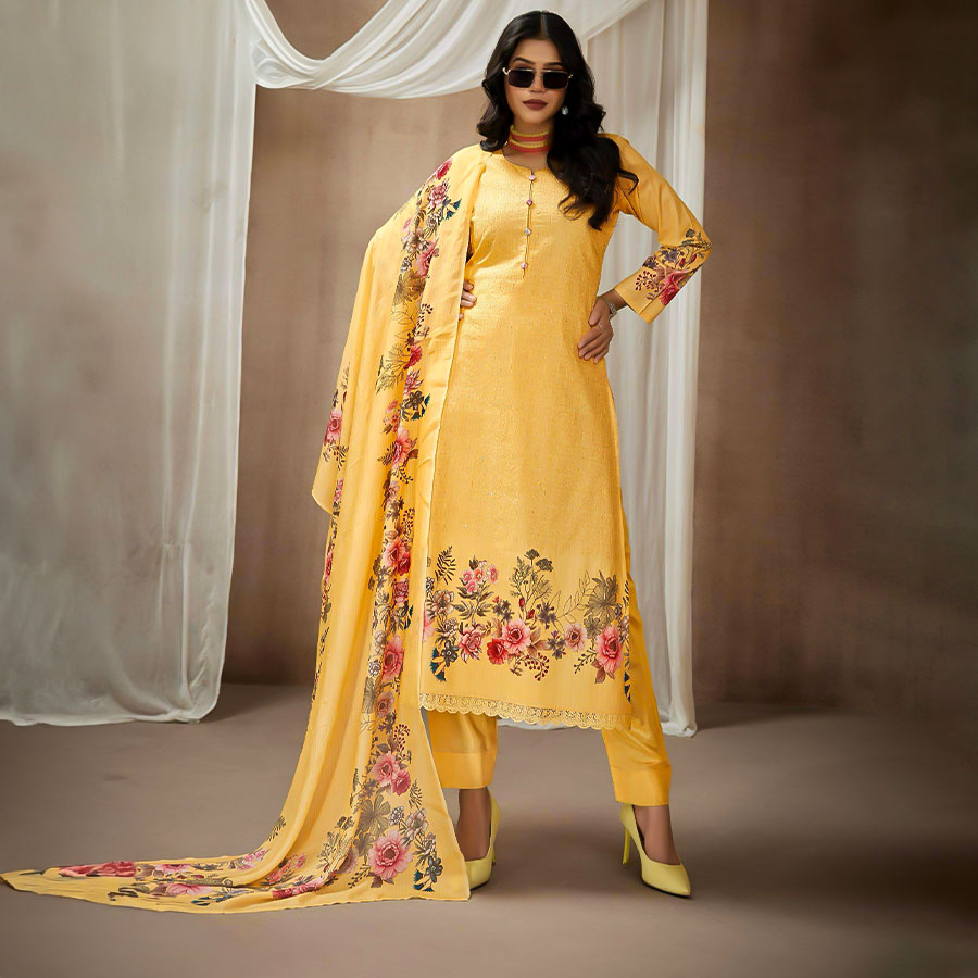 Yellow Lawn Cotton Casual Wear Salwar Kameez