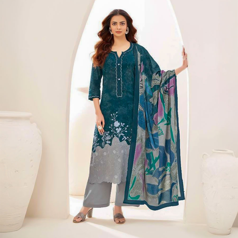 Blue  Cambric Cotton Party Wear Salwar Kameez