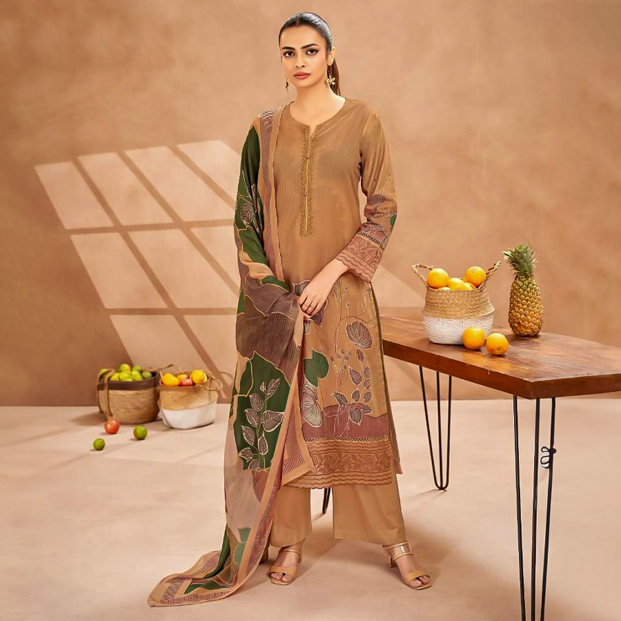 Brown Cotton Cambric Party Wear Salwar Kameez