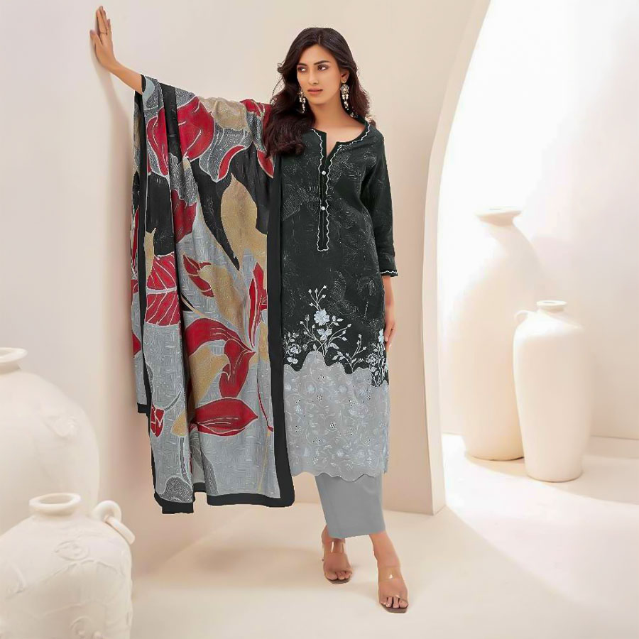 Black Cambric Cotton Party Wear Salwar Kameez