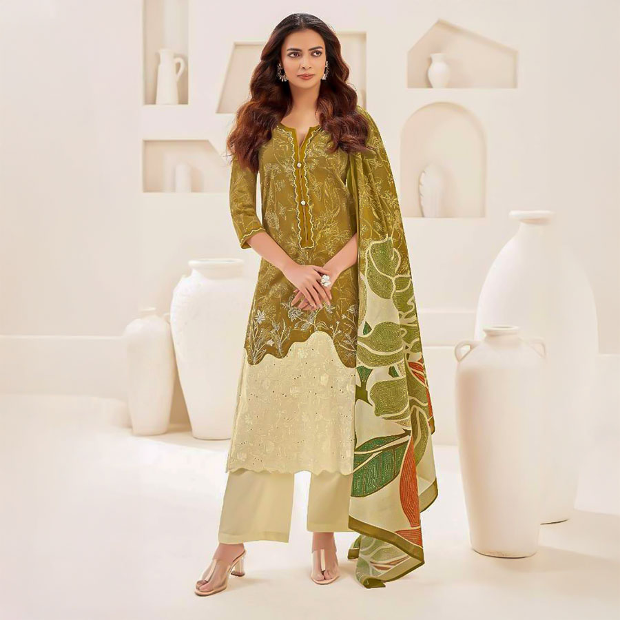 Yellow Cambric Cotton Party Wear Salwar Kameez