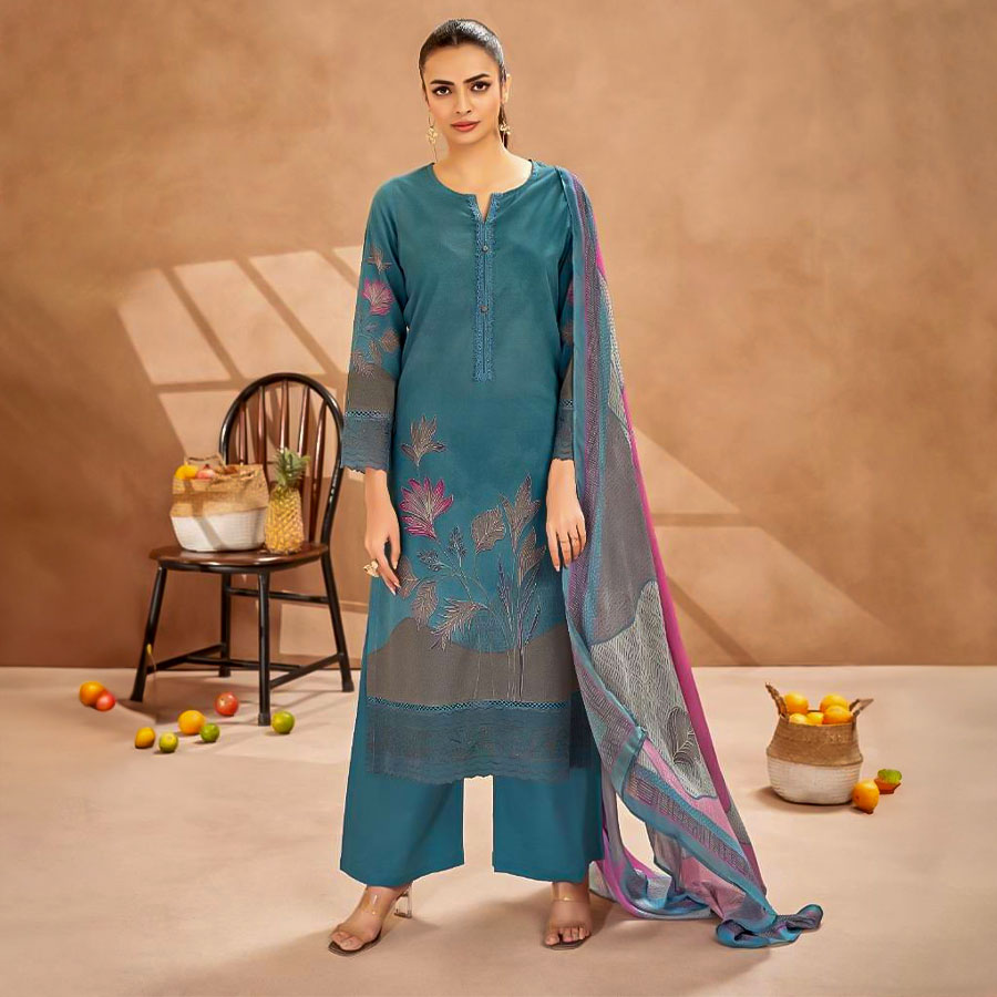 Blue Cotton Cambric Party Wear Salwar Kameez