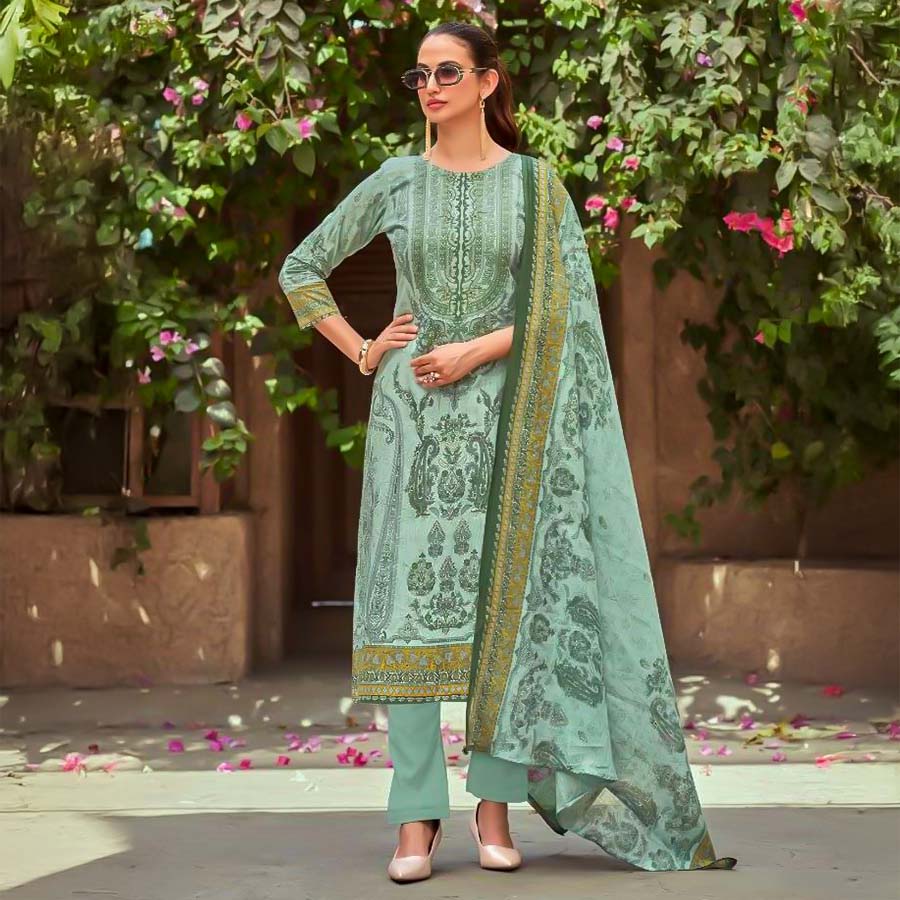 Green  Lawn Casual Wear Salwar Kameez