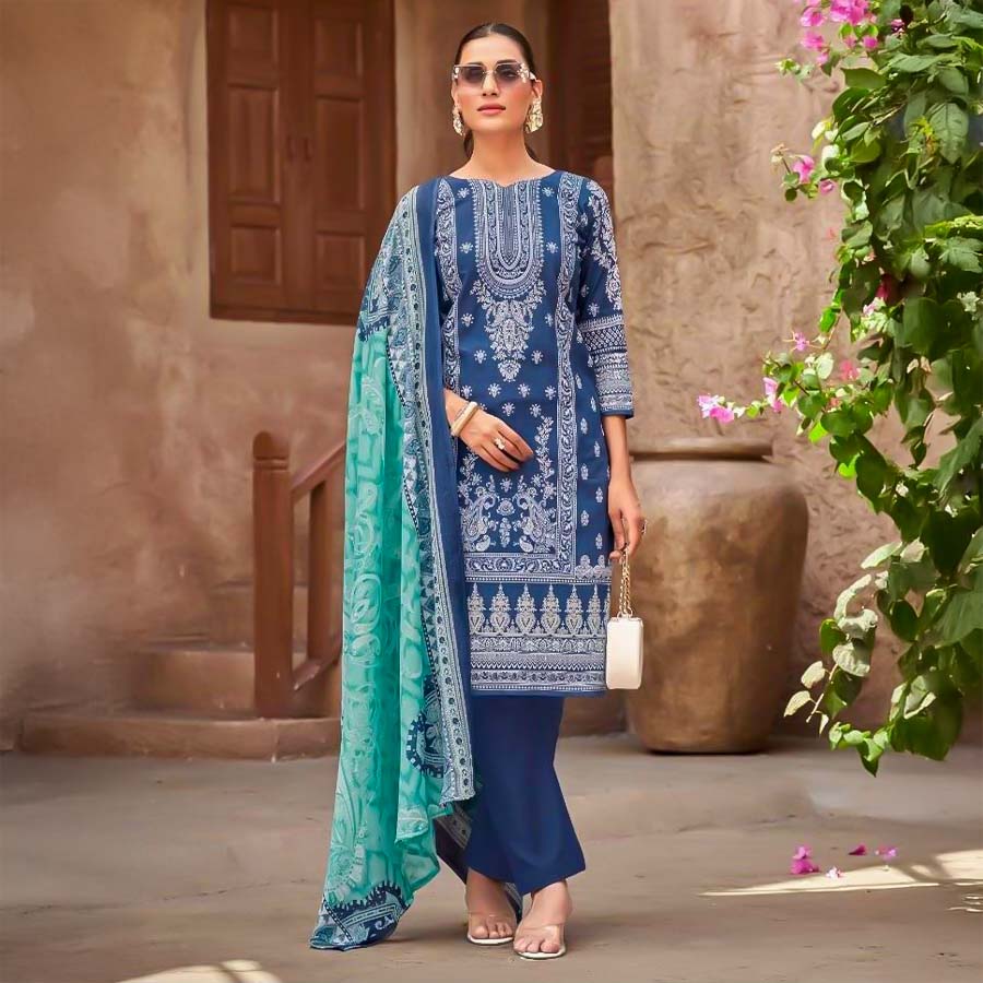 Blue Lawn Casual Wear Salwar Kameez