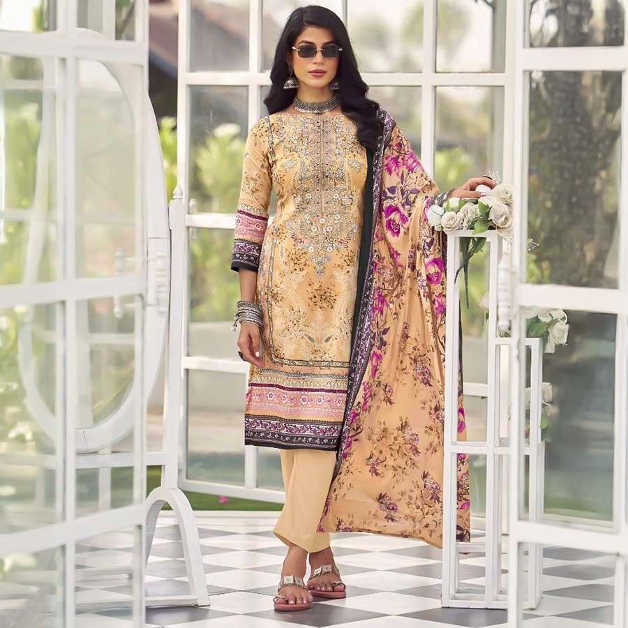 Yellow Lawn Casual Wear Salwar Kameez