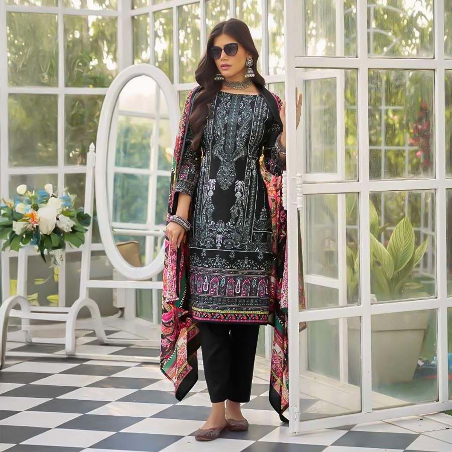 Black  Lawn Casual Wear Salwar Kameez