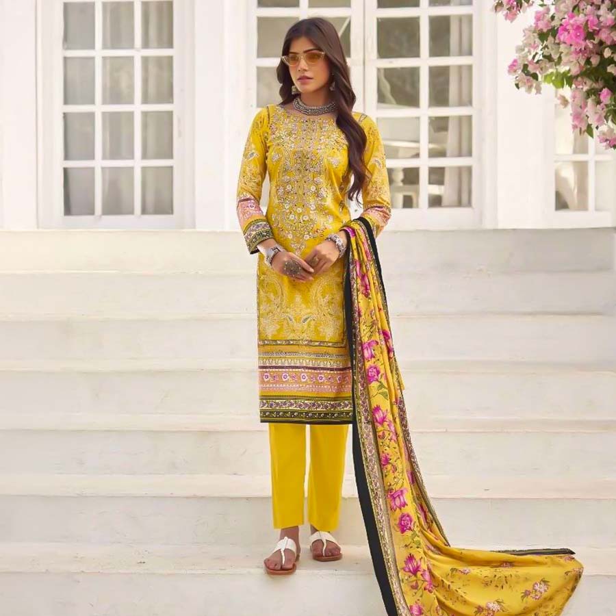 Yellow Lawn Casual Wear Salwar Kameez