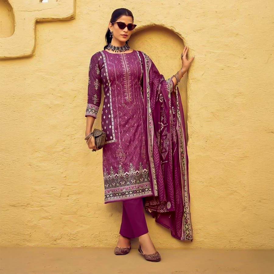 Magenta  Lawn Casual Wear Salwar Kameez