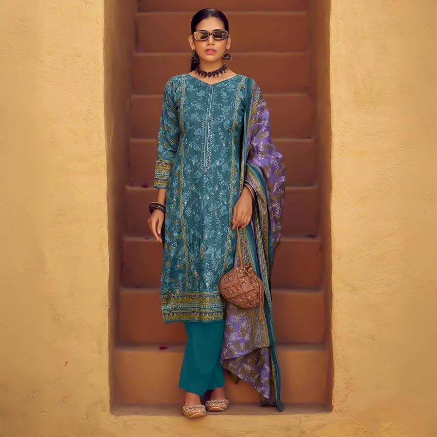 Blue Lawn Casual Wear Salwar Kameez