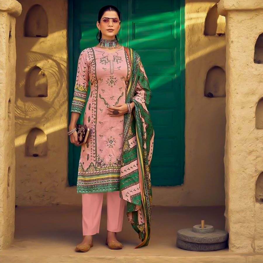 Salmon Lawn Casual Wear Salwar Kameez