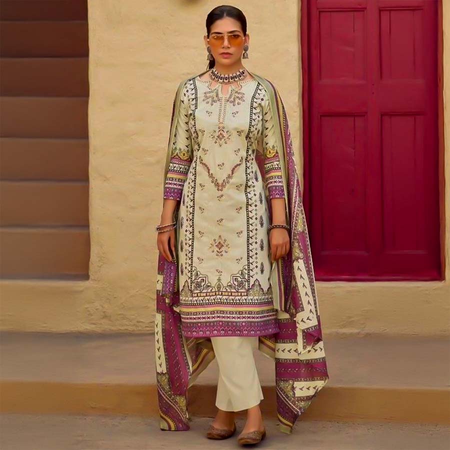 White  Lawn Casual Wear Salwar Kameez