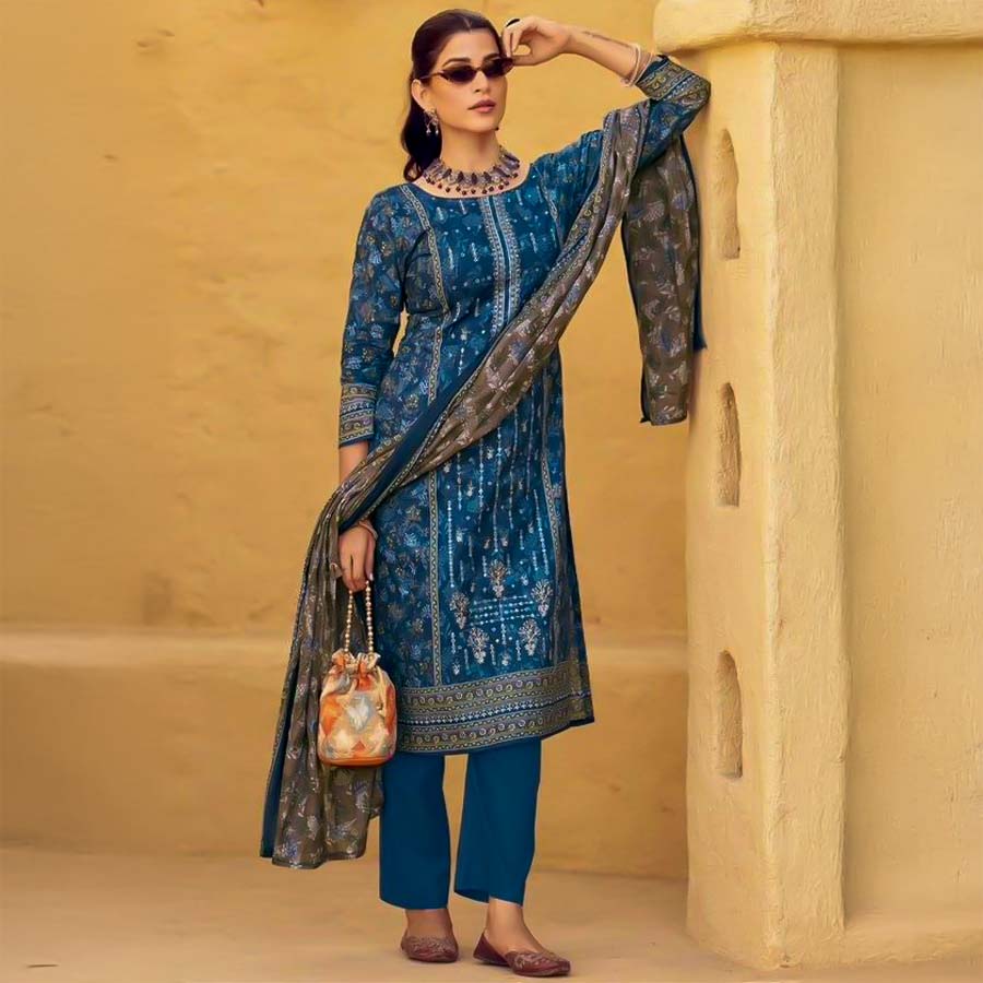 Blue Lawn Casual Wear Salwar Kameez