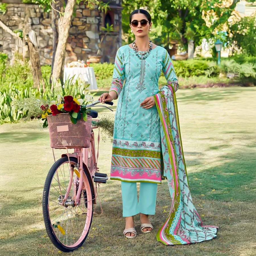 Blue  Pure Lawn Casual Wear Salwar Kameez