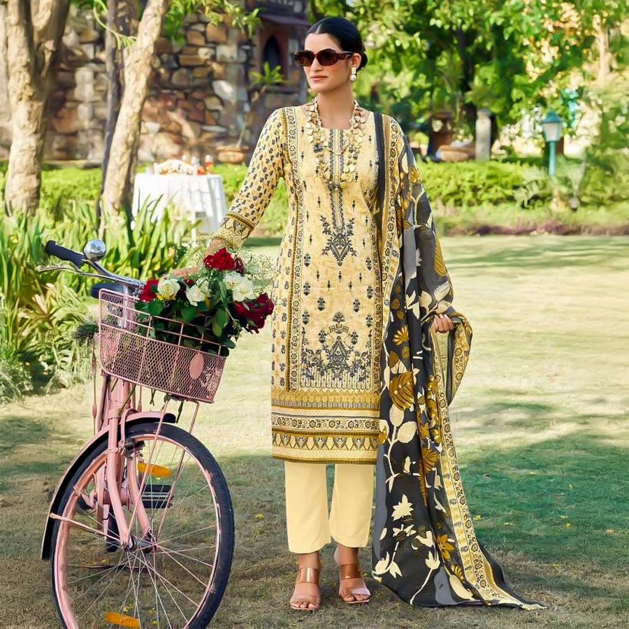 Yellow Pure Lawn Casual Wear Salwar Kameez