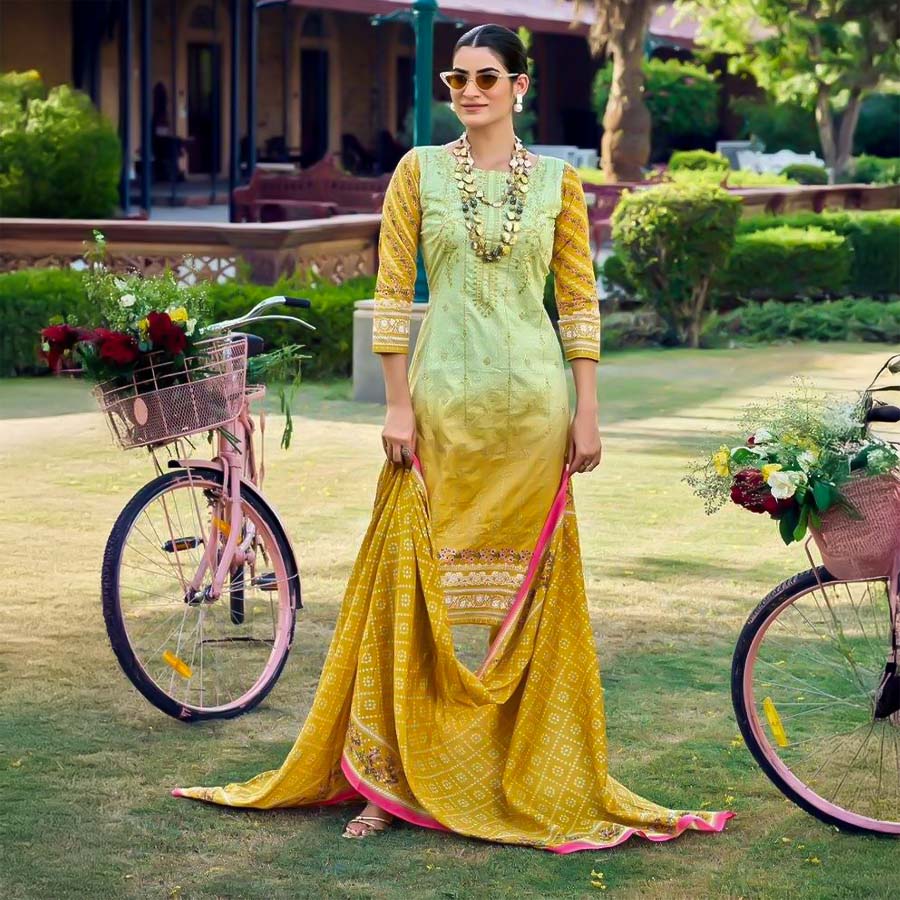 Yellow Pure Lawn Casual Wear Salwar Kameez