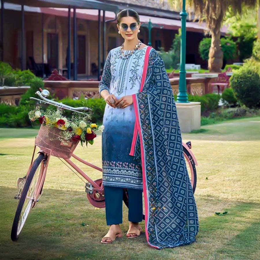 Blue  Pure Lawn Casual Wear Salwar Kameez