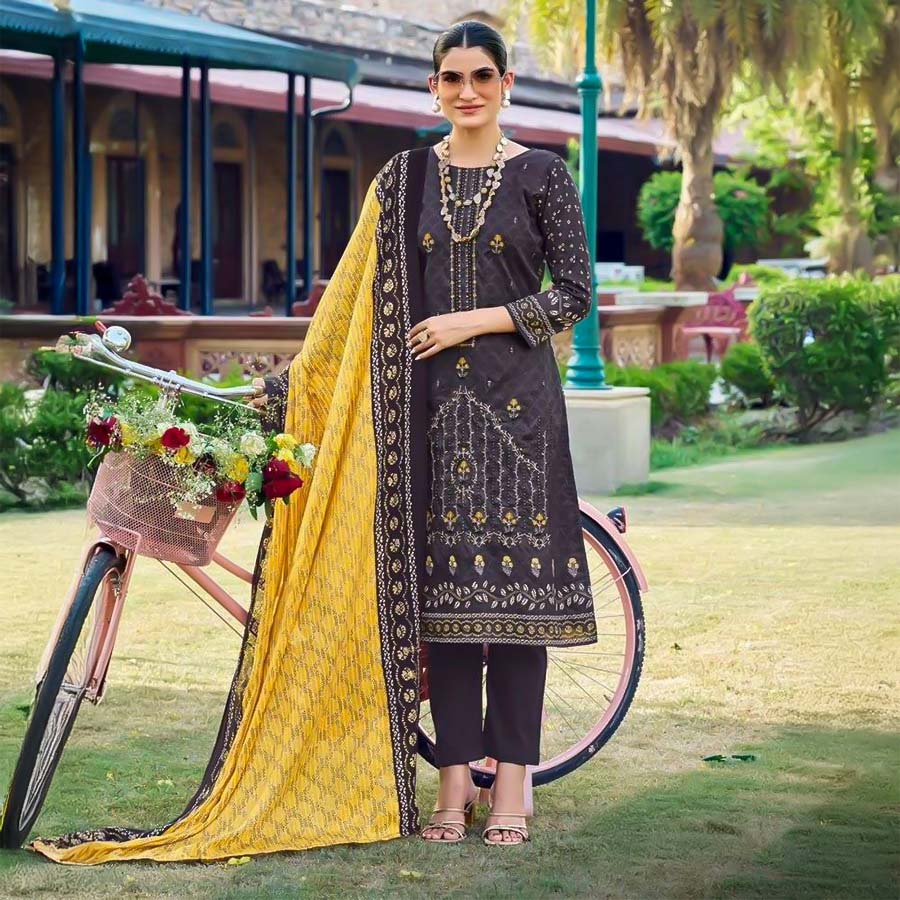Brown  Pure Lawn Casual Wear Salwar Kameez