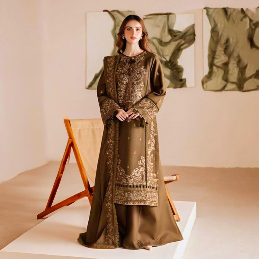 Brown Lawn Cotton Printed Salwar Kameez